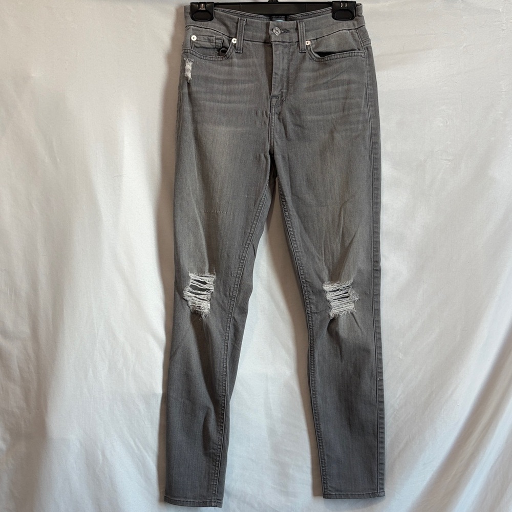 7 For All Mankind Gray Ripped Skinny Jeans XS291